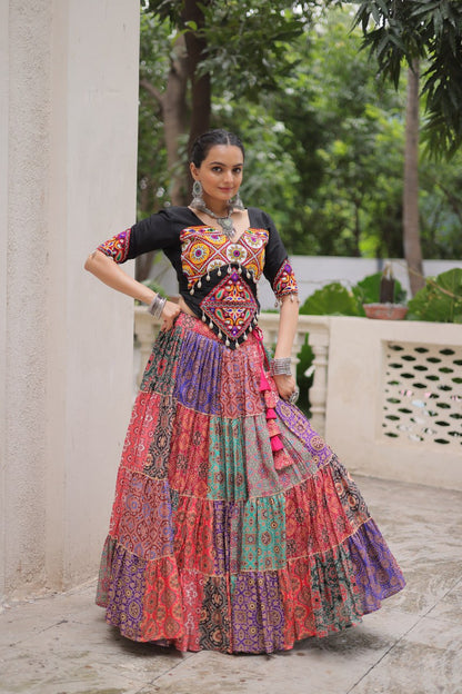 Multicolour Embroidery Work Cotton Lehenga
