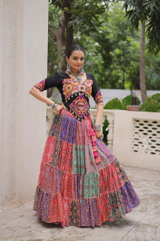 Multicolour Embroidery Work Cotton Lehenga