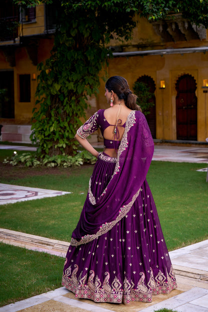Purple Embroidered Rangoli Crush Lehenga