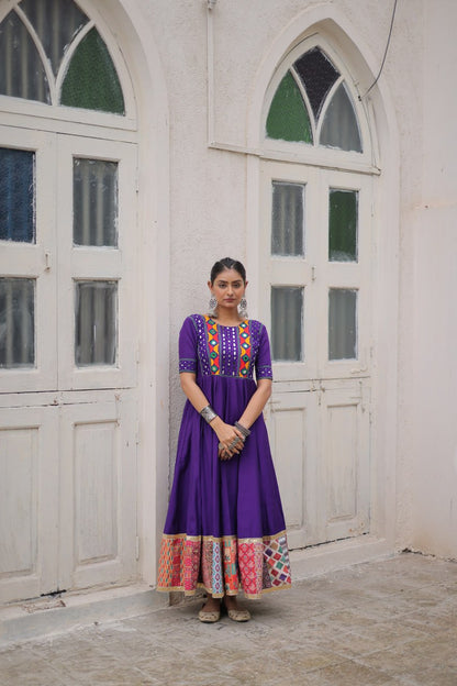 Multicolour Thread & Mirror Work Gown