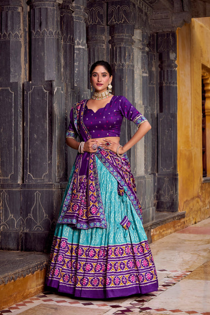 Ikkat Print Tussar Silk Lehenga