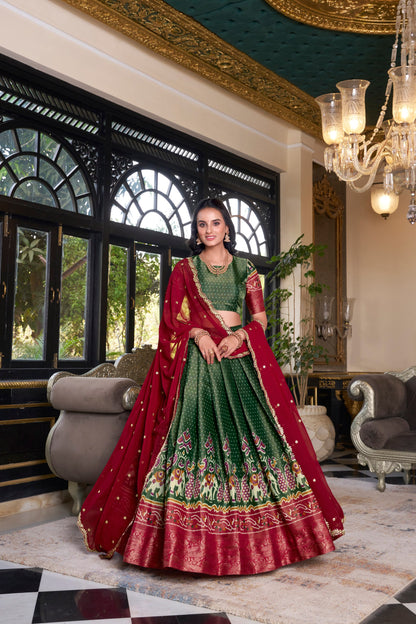 Zari Weaves With Printed South Lehenga