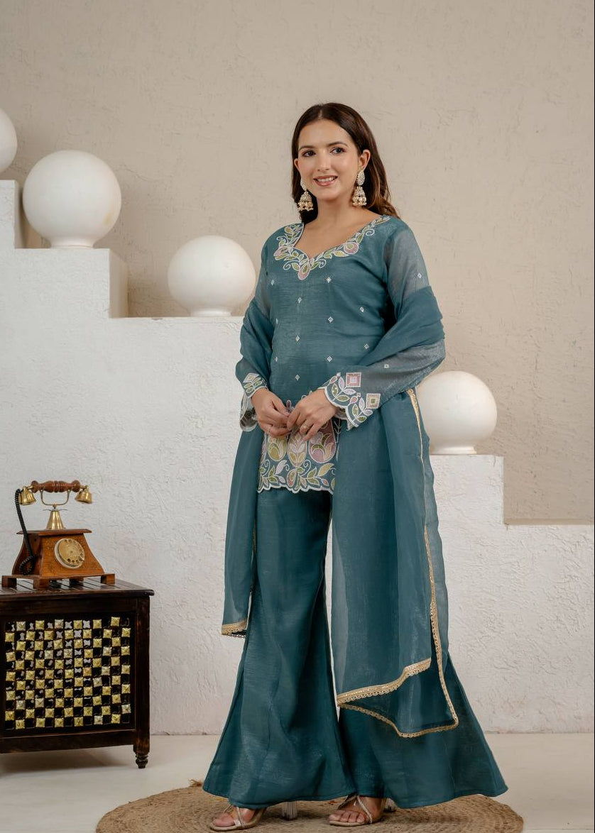 Dazzle Sequins Embroidered Palazzo Set