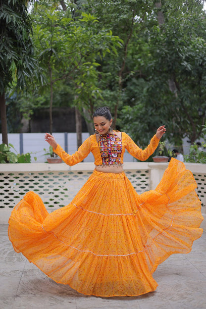 Georgette Bandhej Print Frill Lehenga
