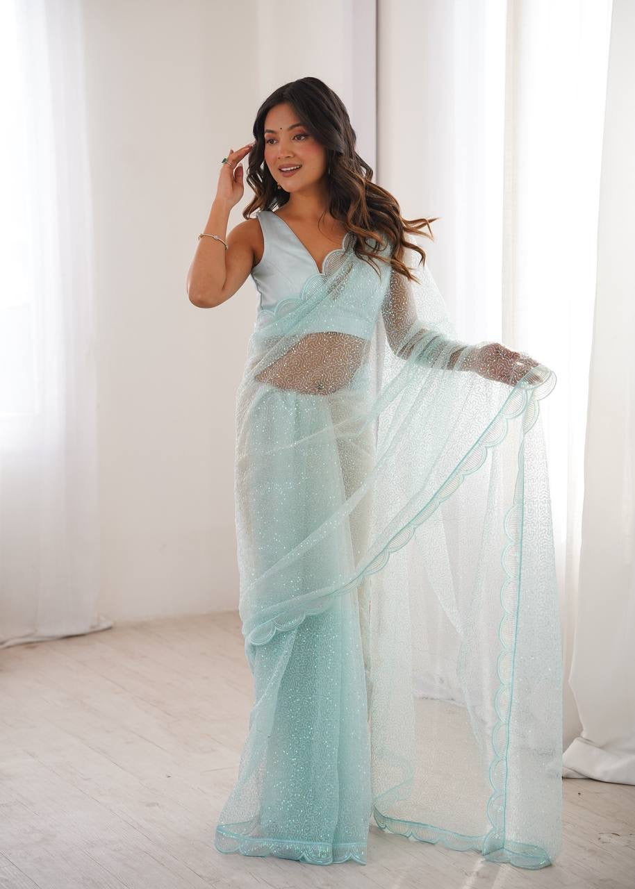 Starlight Soft Net Saree with Sequin Embroidery