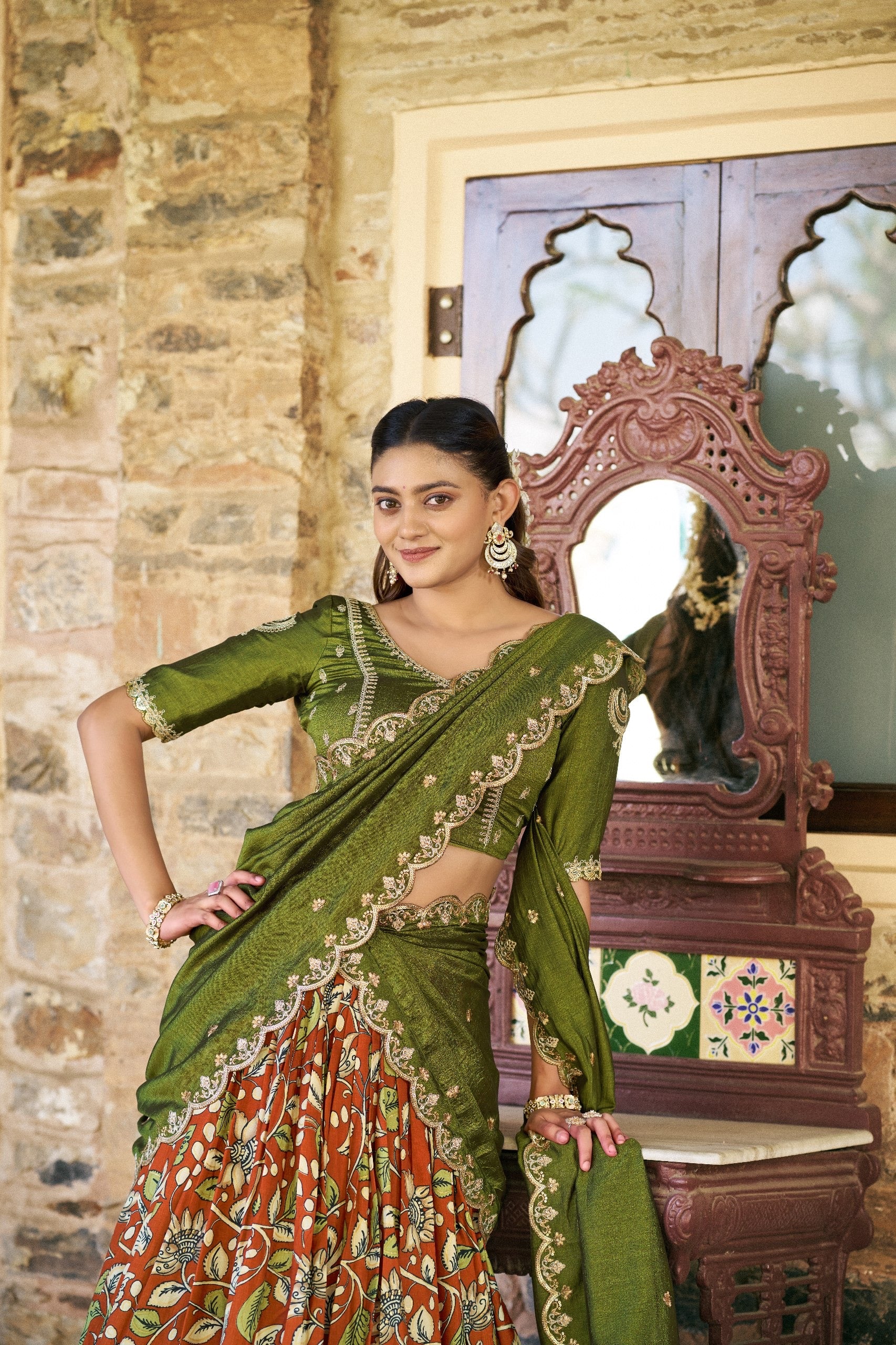 Premium Tussar Silk Kalamkari Lehenga