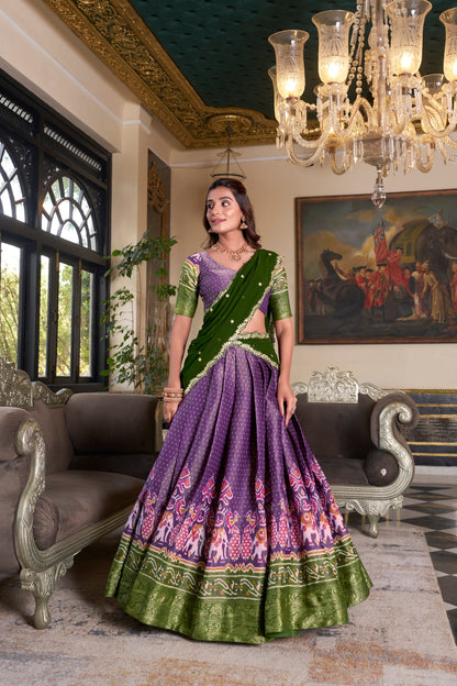 Zari Weaves With Printed South Lehenga
