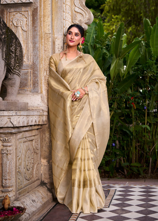 Soft Golden Tissue Saree Set
