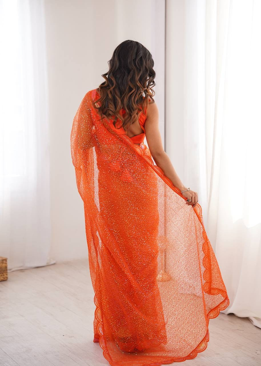 Starlight Soft Net Saree with Sequin Embroidery