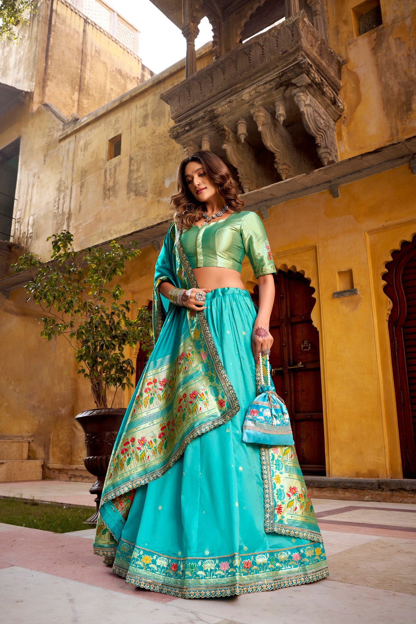 Intricate Zari Weaving Paithani Lehenga Set