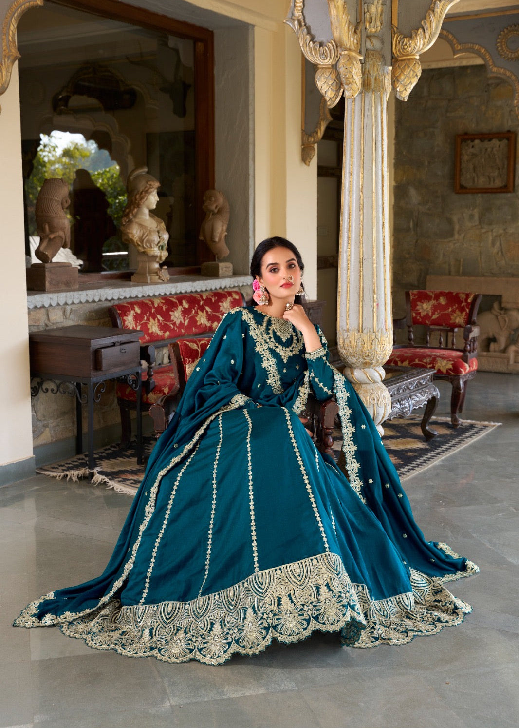 Firozi Elegance Sequined Lehenga Set