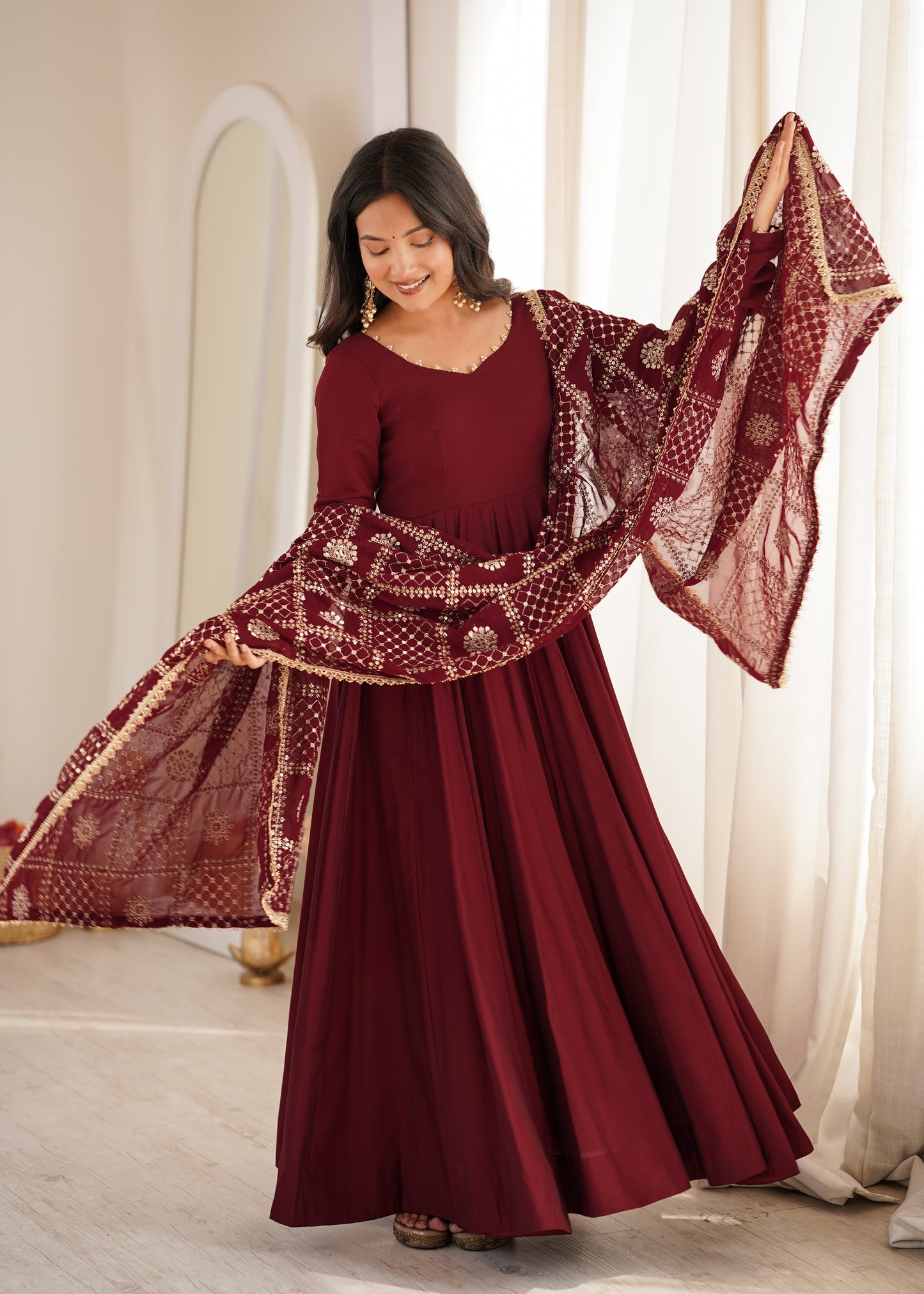 Crimson Grace Embroidered Anarkali Set