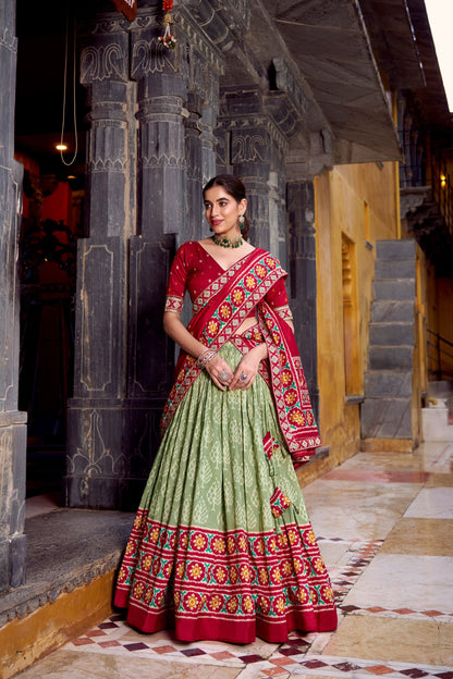 Ikkat Print Tussar Silk Lehenga