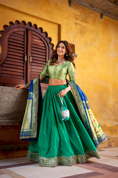 Intricate Zari Weaving Paithani Lehenga Set