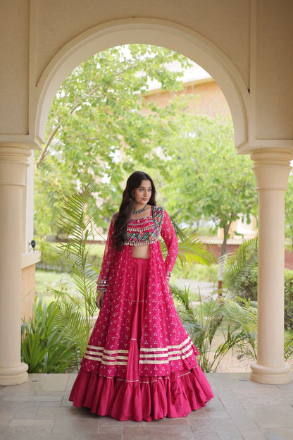 Bandhani Kutchi Work Navratri Lehenga & Kurti Set