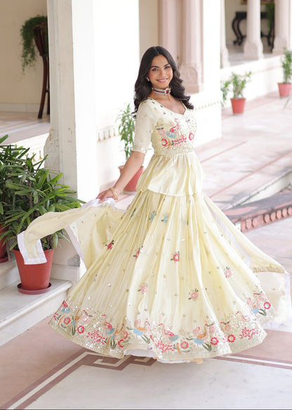 Ivory Multi-Thread Embroidered Lehenga
