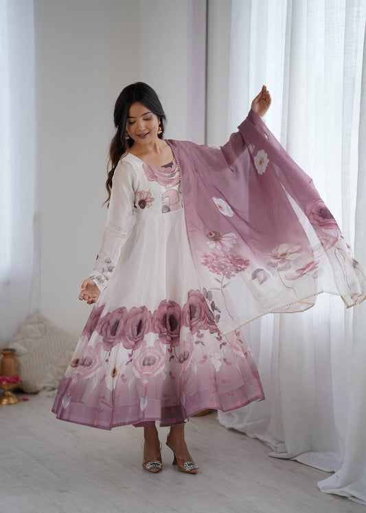 Petal Touch Printed Organza Anarkali