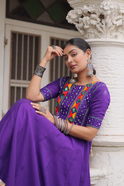 Multicolour Thread & Mirror Work Gown