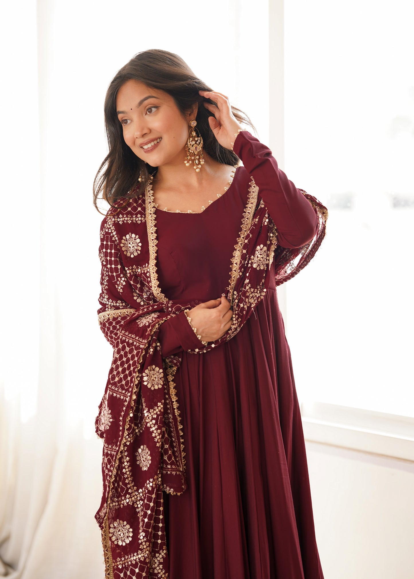 Crimson Grace Embroidered Anarkali Set