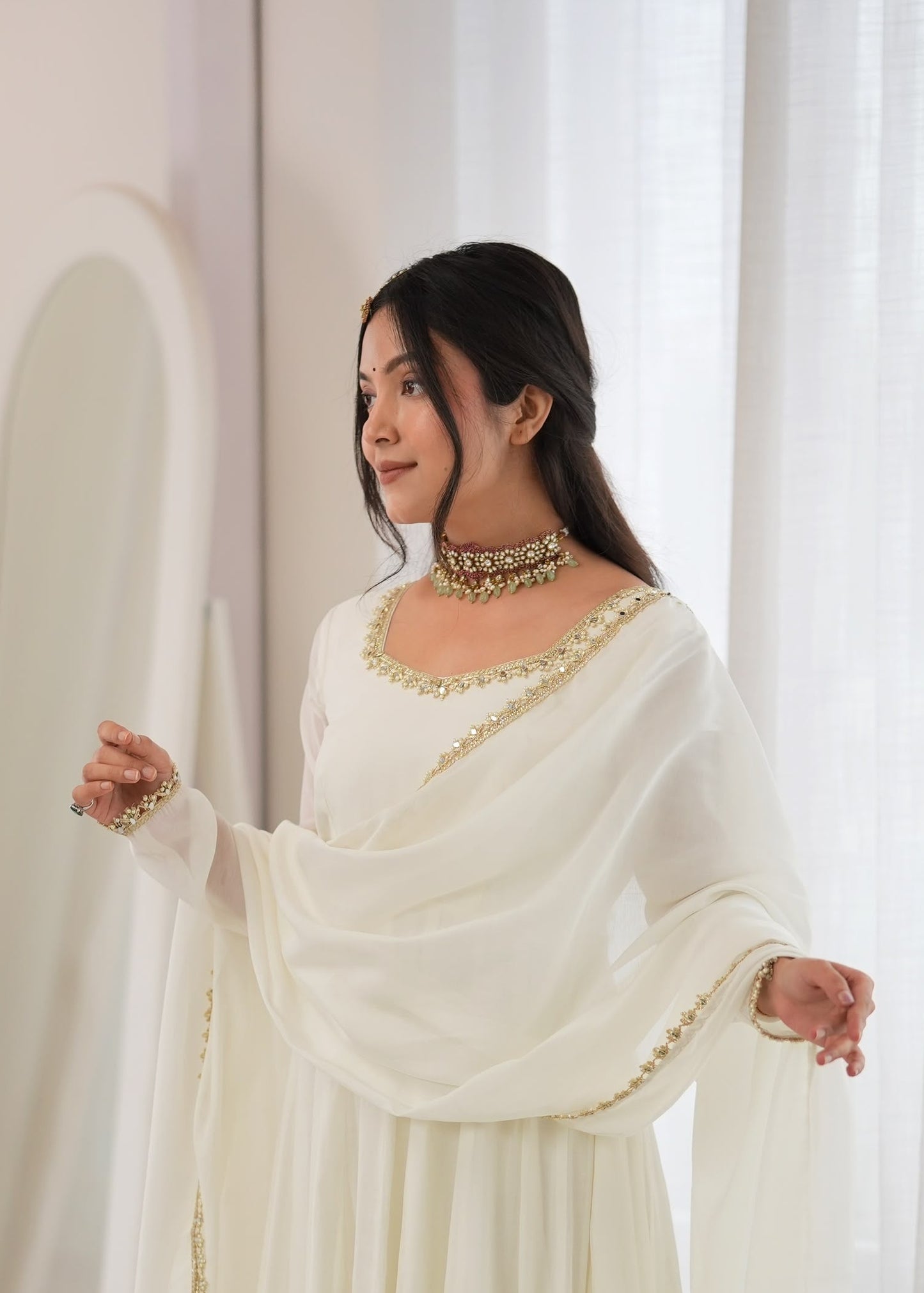 Sitara Mirror Lace Chanderi Anarkali Set