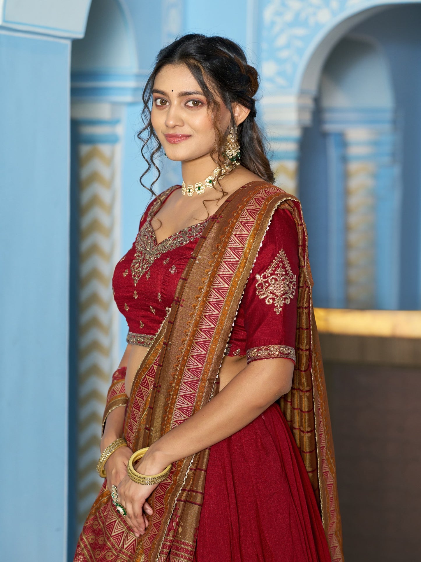 Luxurious Vichitra Silk Lehenga Set