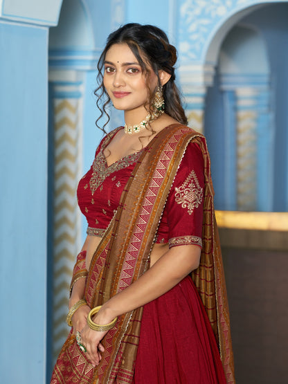 Luxurious Vichitra Silk Lehenga Set