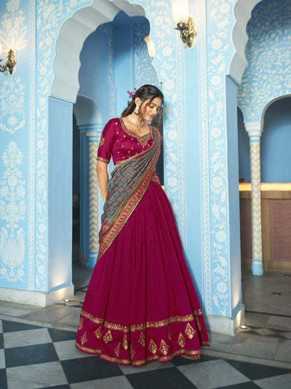 Luxurious Vichitra Silk Lehenga Set
