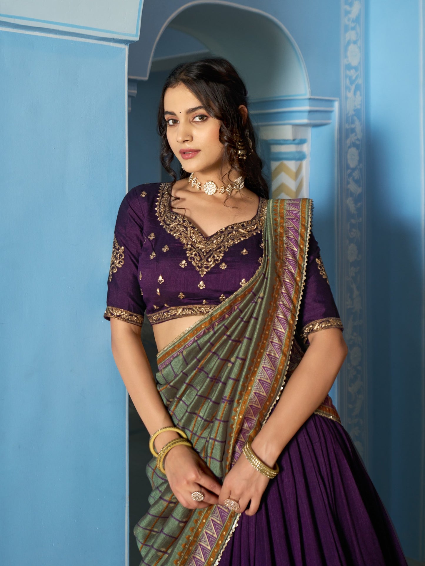 Luxurious Vichitra Silk Lehenga Set