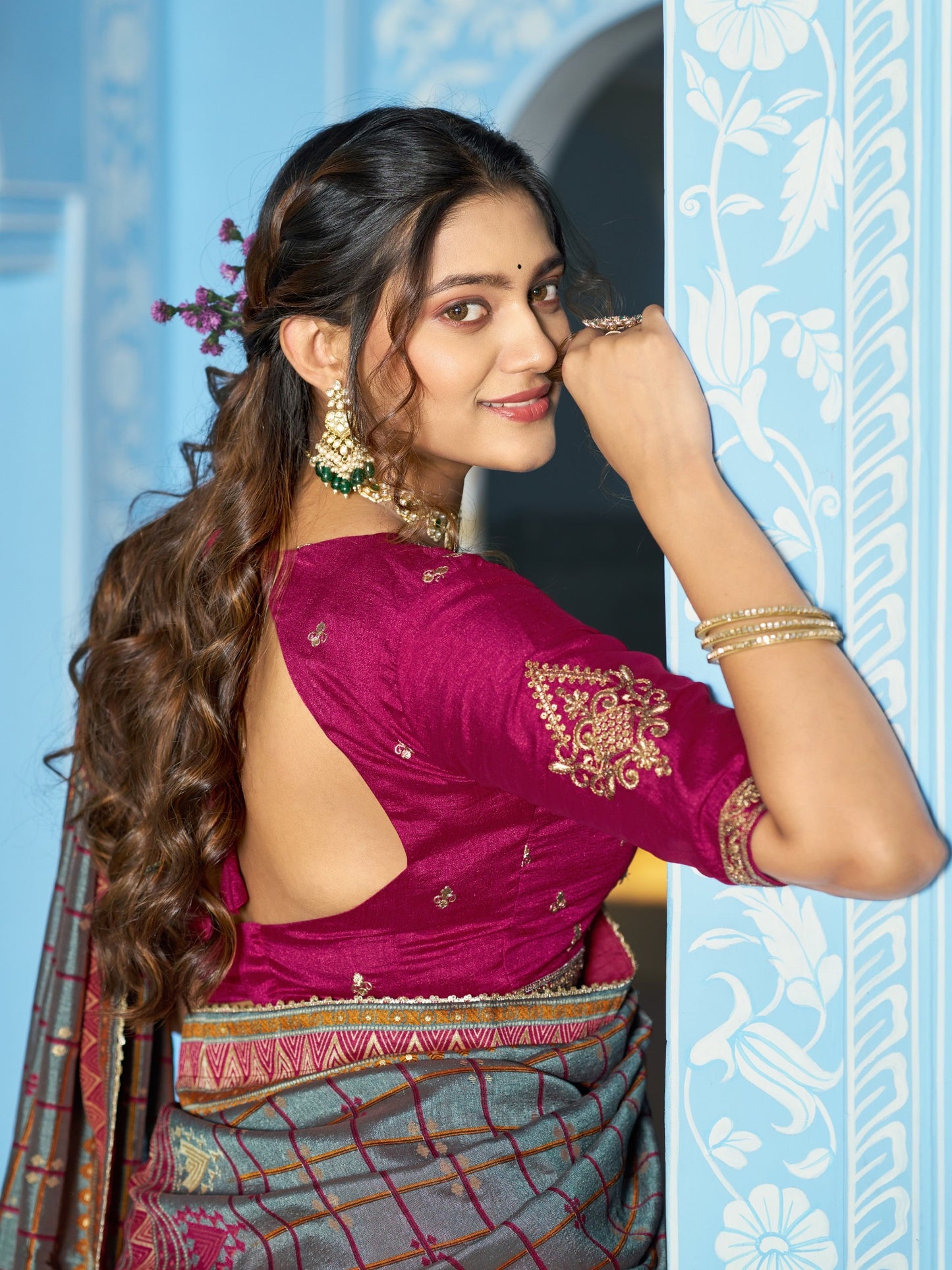 Luxurious Vichitra Silk Lehenga Set