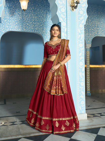 Luxurious Vichitra Silk Lehenga Set
