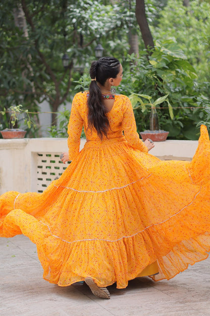Georgette Bandhej Print Frill Lehenga