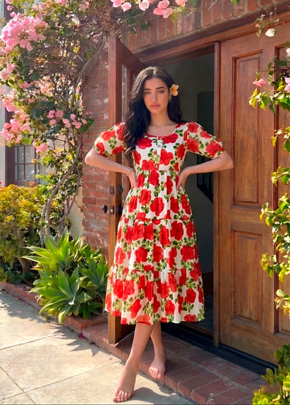 Classic Floral Twirl Midi Dress