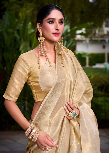 Soft Golden Tissue Saree Set
