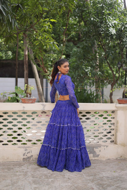 Georgette Bandhej Print Frill Lehenga