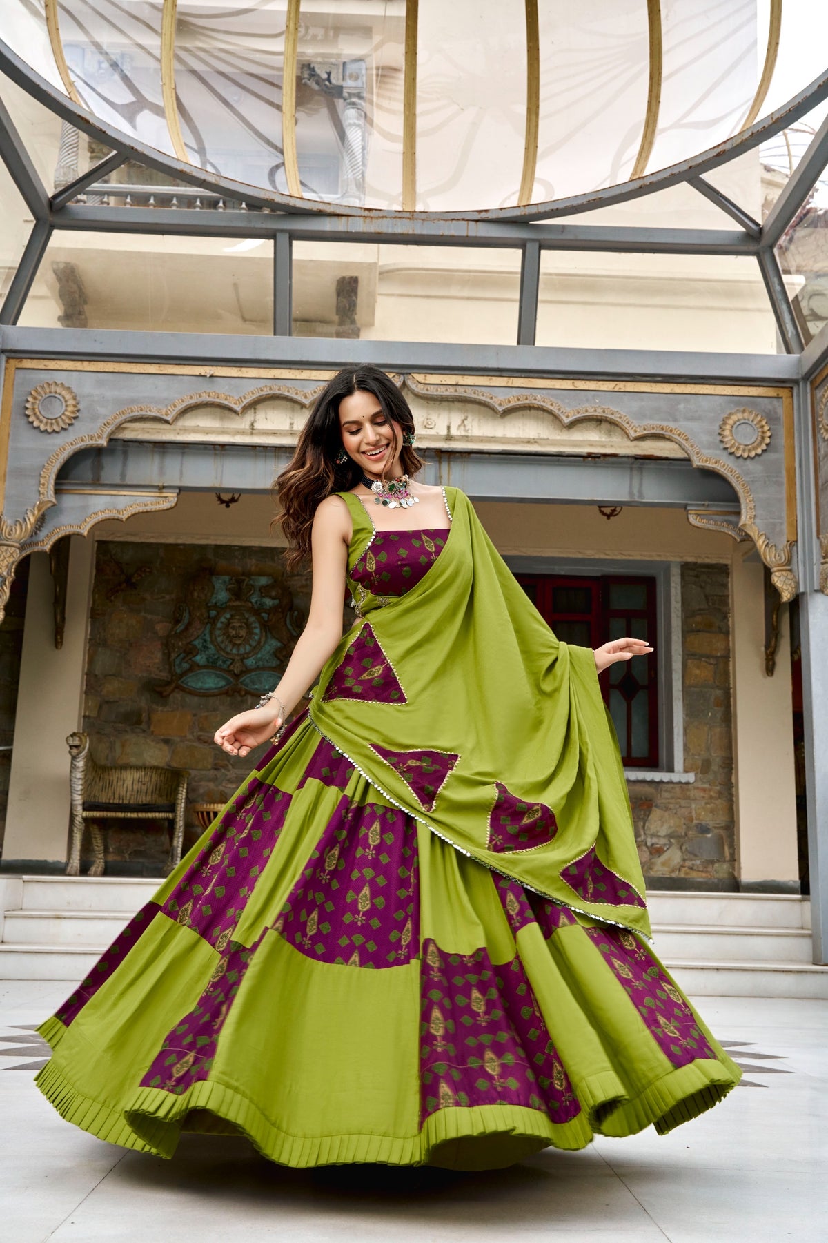 Saiyabo Ajrakh Print Navratri Lehenga with Gotta Patti Work