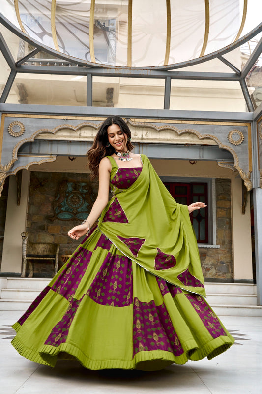 Saiyabo Ajrakh Print Navratri Lehenga with Gotta Patti Work