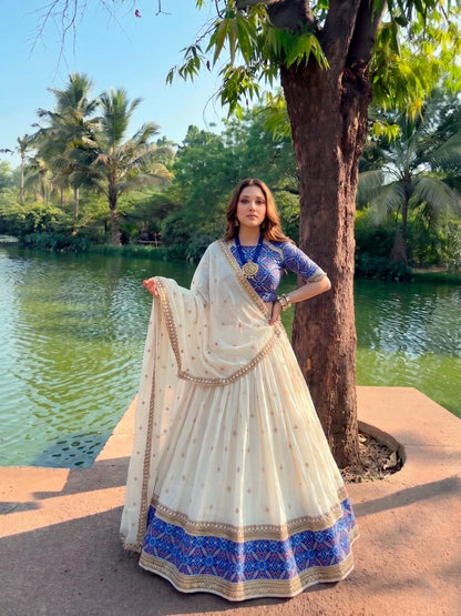 Soft Ivory Tussar Silk Lehenga Set