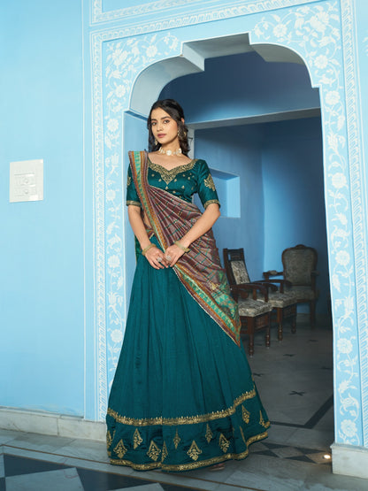 Luxurious Vichitra Silk Lehenga Set