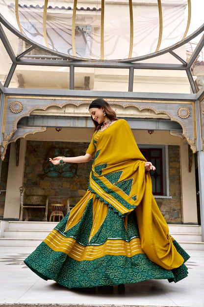 Saiyabo Ajrakh Print Navratri Lehenga with Gotta Patti Work