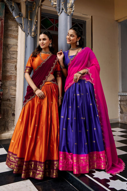 Cotton Silk Checks Lehenga with Zari Weave Border
