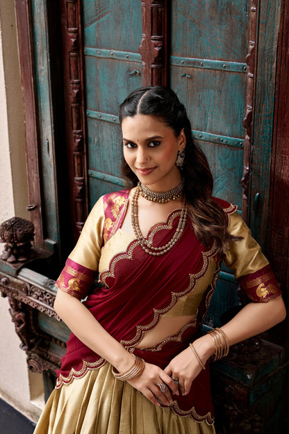 Cotton Silk Checks Lehenga with Zari Weave Border