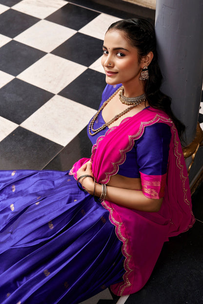 Cotton Silk Checks Lehenga with Zari Weave Border