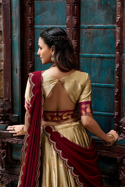 Cotton Silk Checks Lehenga with Zari Weave Border