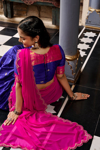 Cotton Silk Checks Lehenga with Zari Weave Border