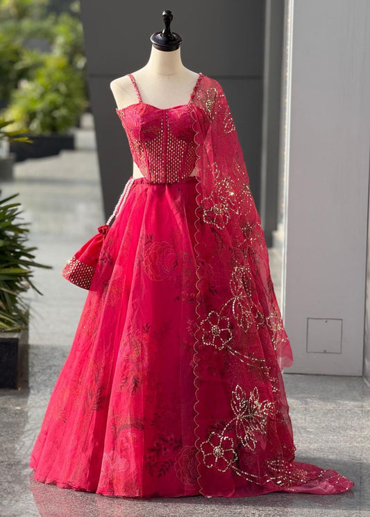 Corset Blouse Organza Lehenga Set