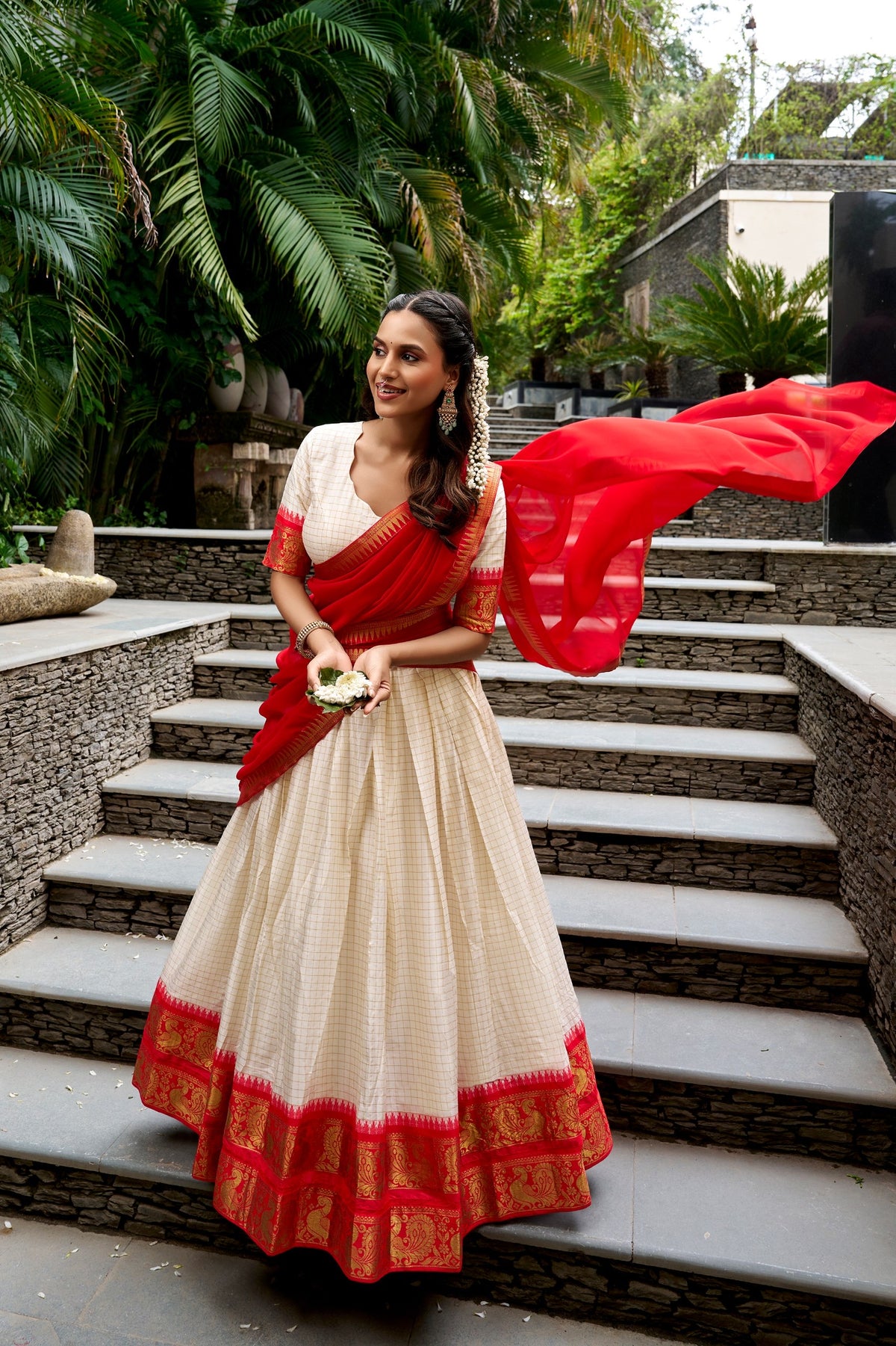 Cotton Checks Lehenga with Zari Weave Work