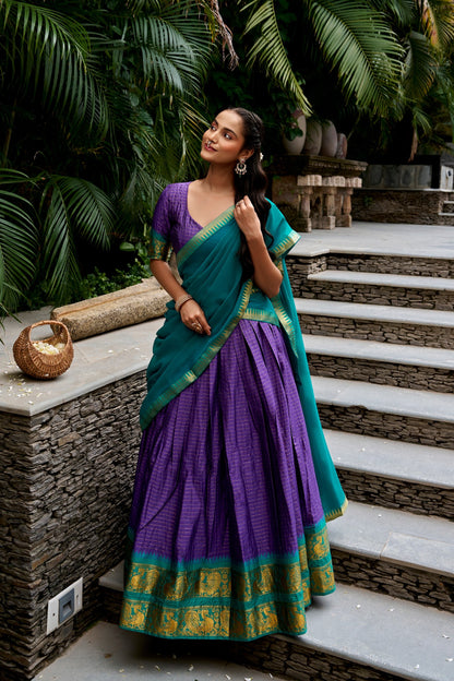Cotton Checks Lehenga with Zari Weave Work