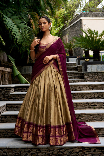 Cotton Checks Lehenga with Zari Weave Work