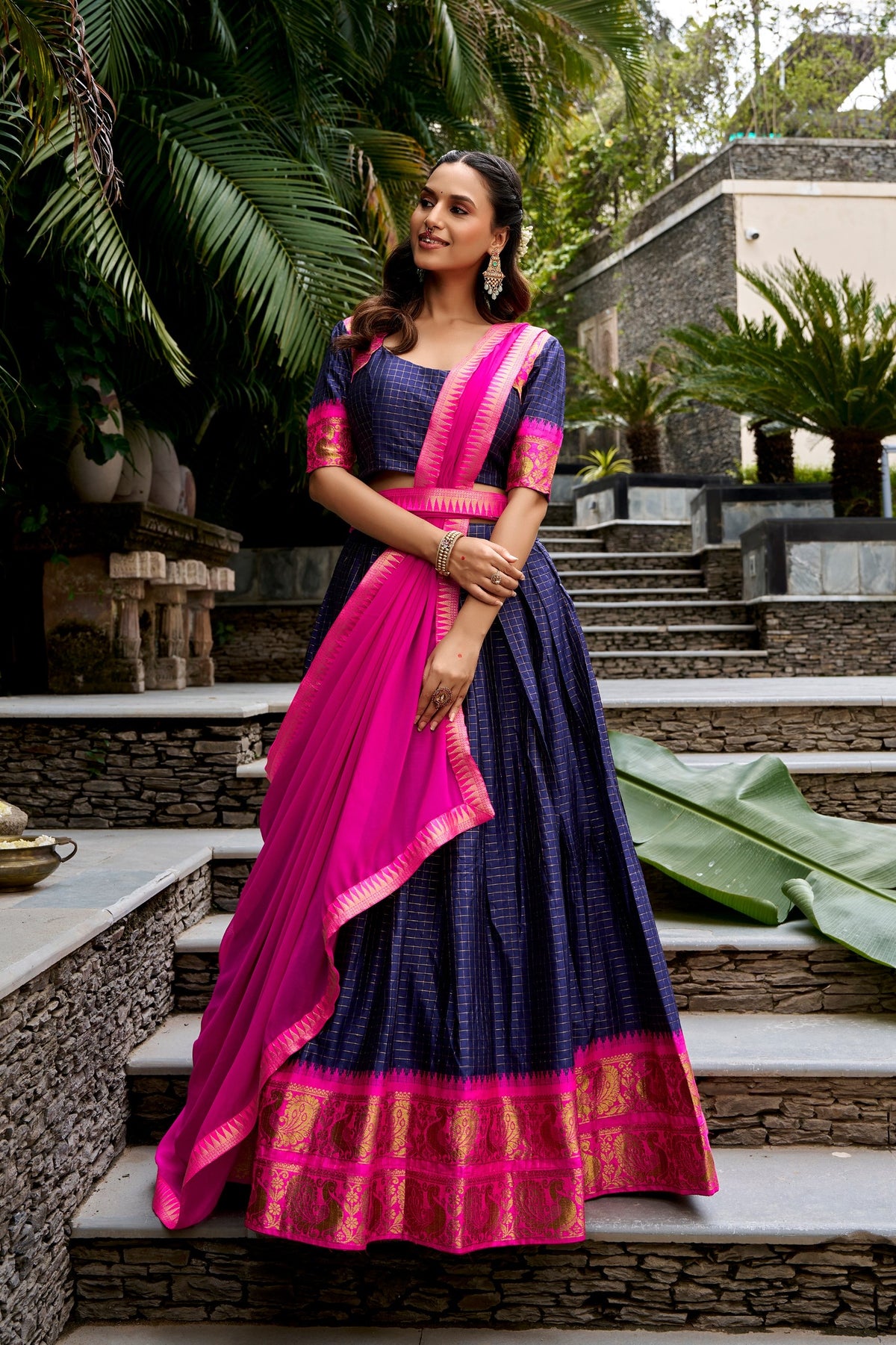 Cotton Checks Lehenga with Zari Weave Work