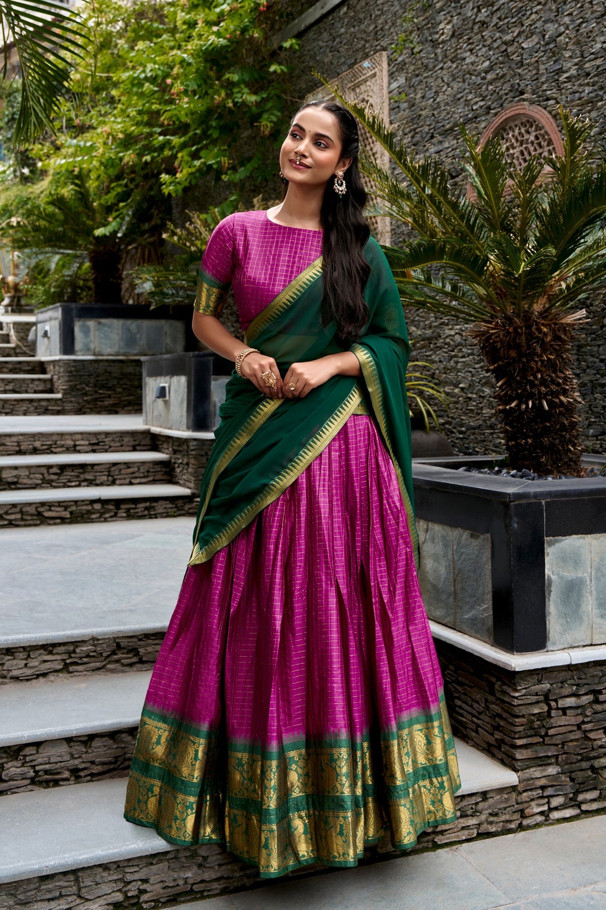 Cotton Checks Lehenga with Zari Weave Work